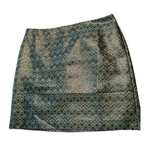 Loft Green Black Jacquard Floral Mini Skirt NWT